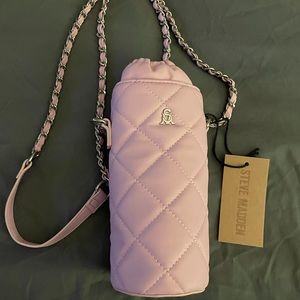 Steve Madden Pink Quilted Water Bottle Carrier with Chain Link Strap NWT